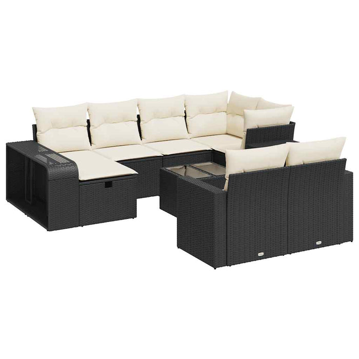 Set Divani da Giardino 11 pz con Cuscini in Polyrattan Nero 3326070