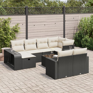 Set Divani da Giardino 11 pz con Cuscini in Polyrattan Nero 3326070