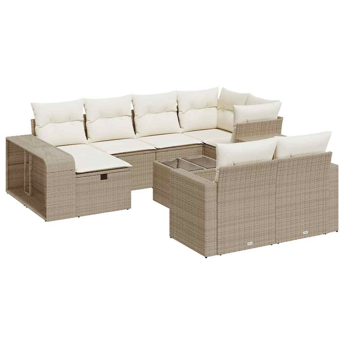 Set Divani da Giardino 11 pz con Cuscini Beige in Polyrattan 3326072