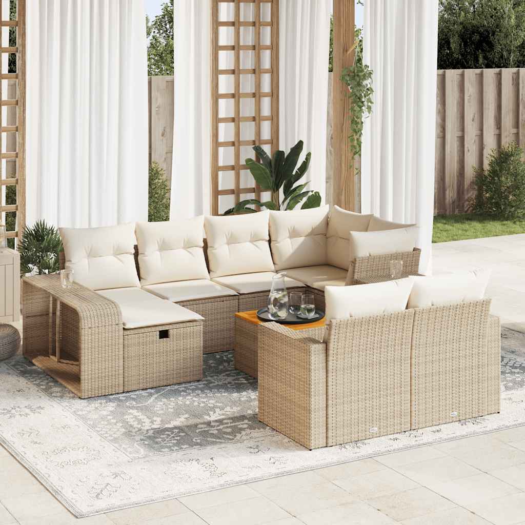 Set Divani da Giardino 11 pz con Cuscini Beige in Polyrattan 3326082