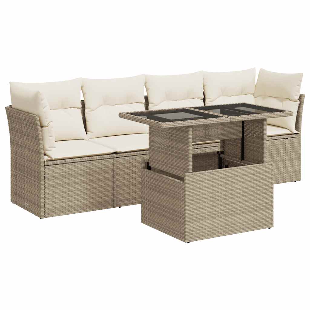 Set Divano da Giardino 5 pz con Cuscini Beige in Polyrattan 3326089