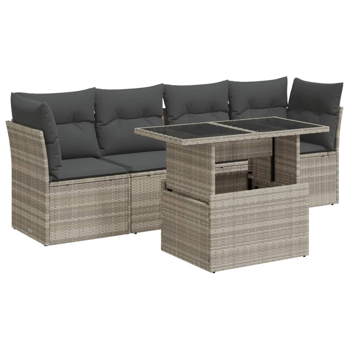 Set Divano da Giardino 5pz con Cuscini Grigio Chiaro Polyrattan 3326093