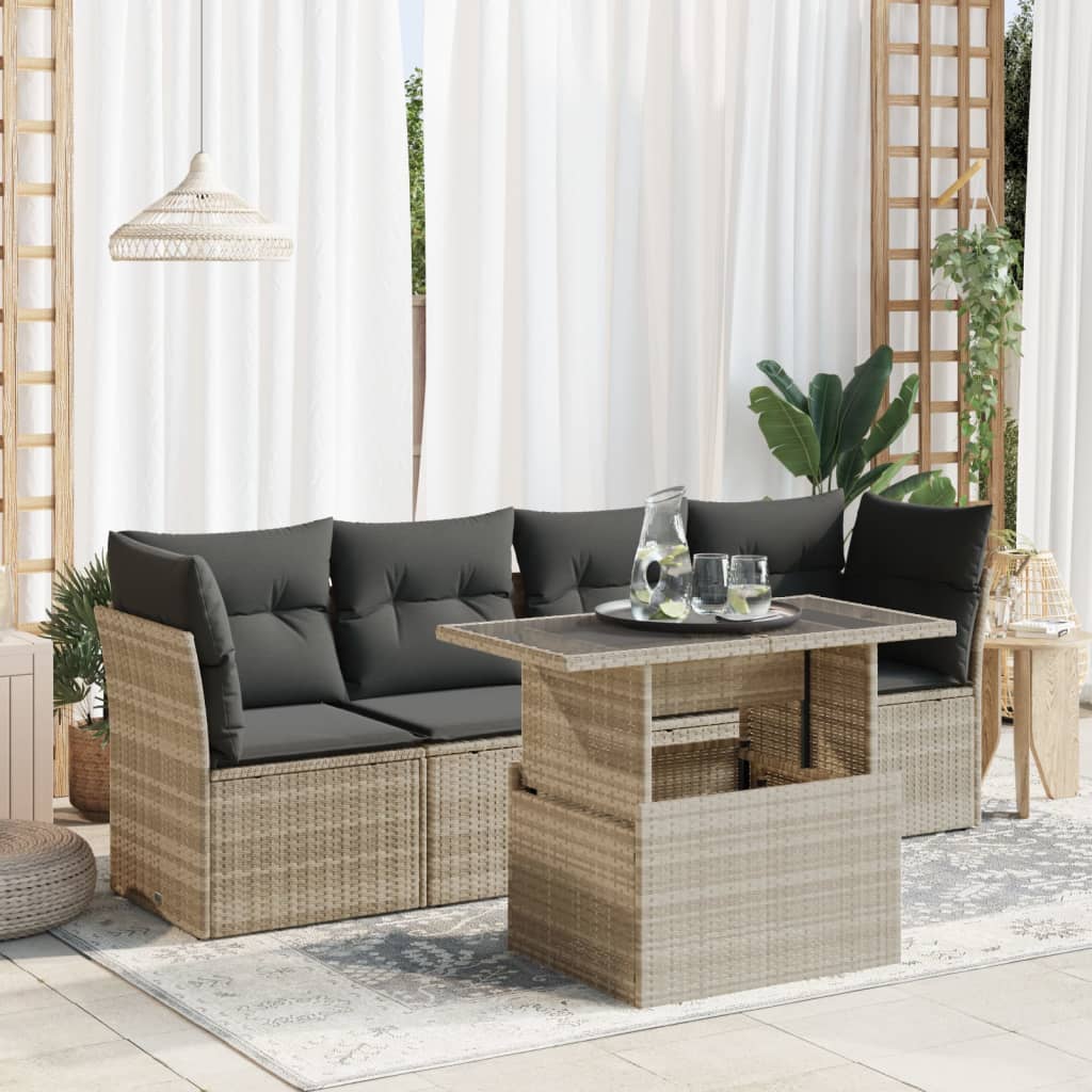 Set Divano da Giardino 5pz con Cuscini Grigio Chiaro Polyrattan 3326093