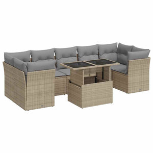 Set Divano da Giardino 8 pz con Cuscini Beige in Polyrattan 3326120