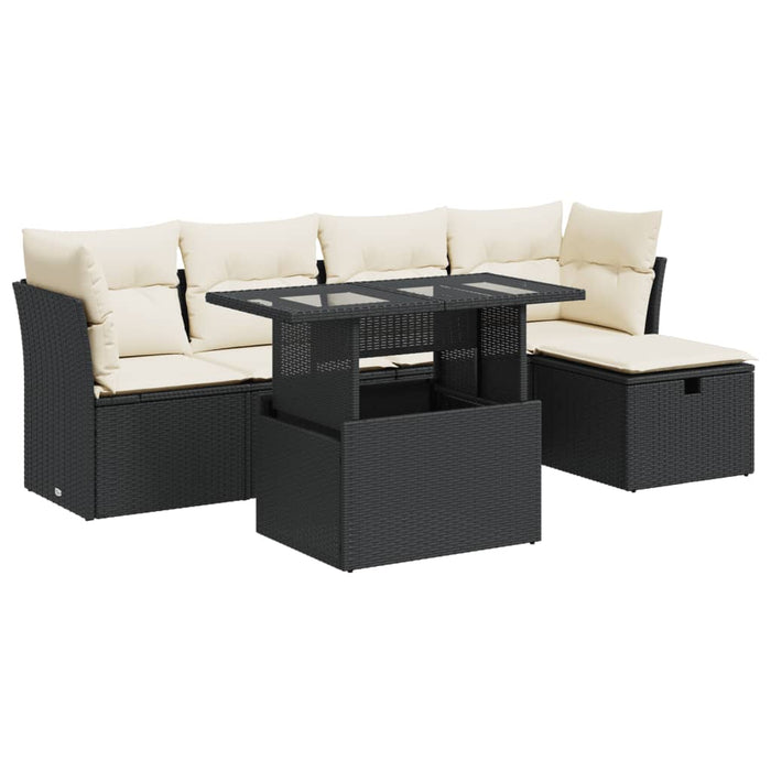 Set Divano da Giardino 6 pz con Cuscini Nero in Polyrattan 3326137