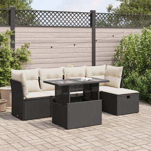 Set Divano da Giardino 6 pz con Cuscini Nero in Polyrattan 3326137