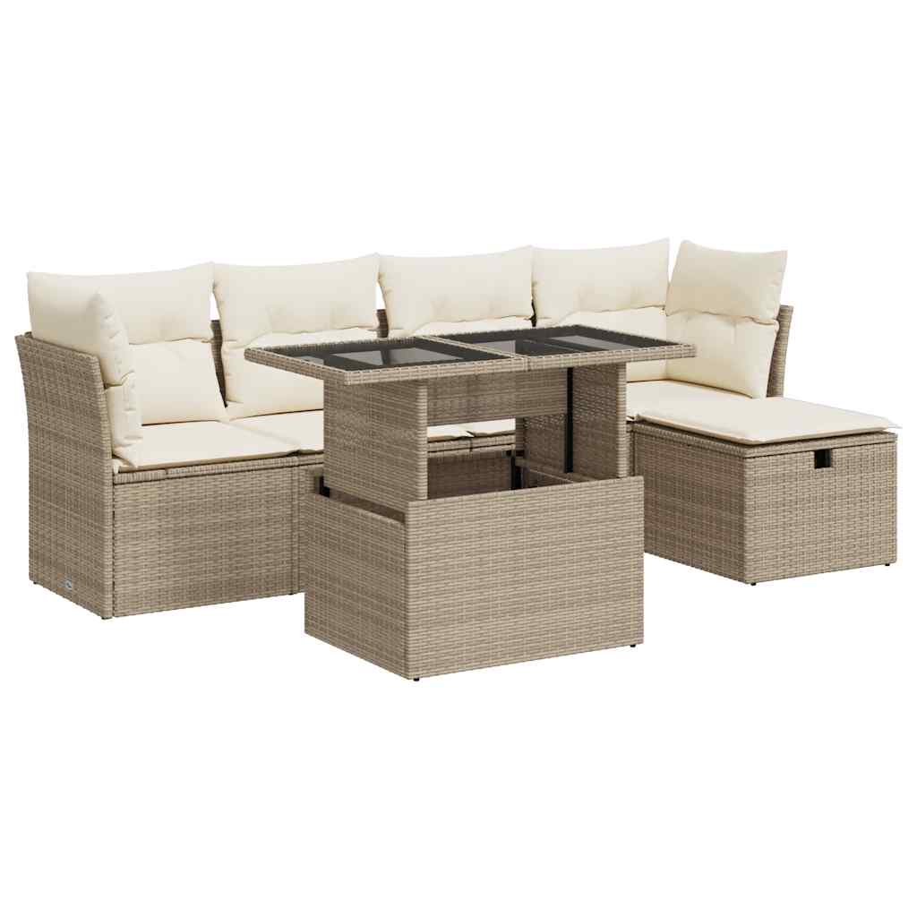 Set Divano da Giardino 6 pz con Cuscini Beige in Polyrattan 3326139