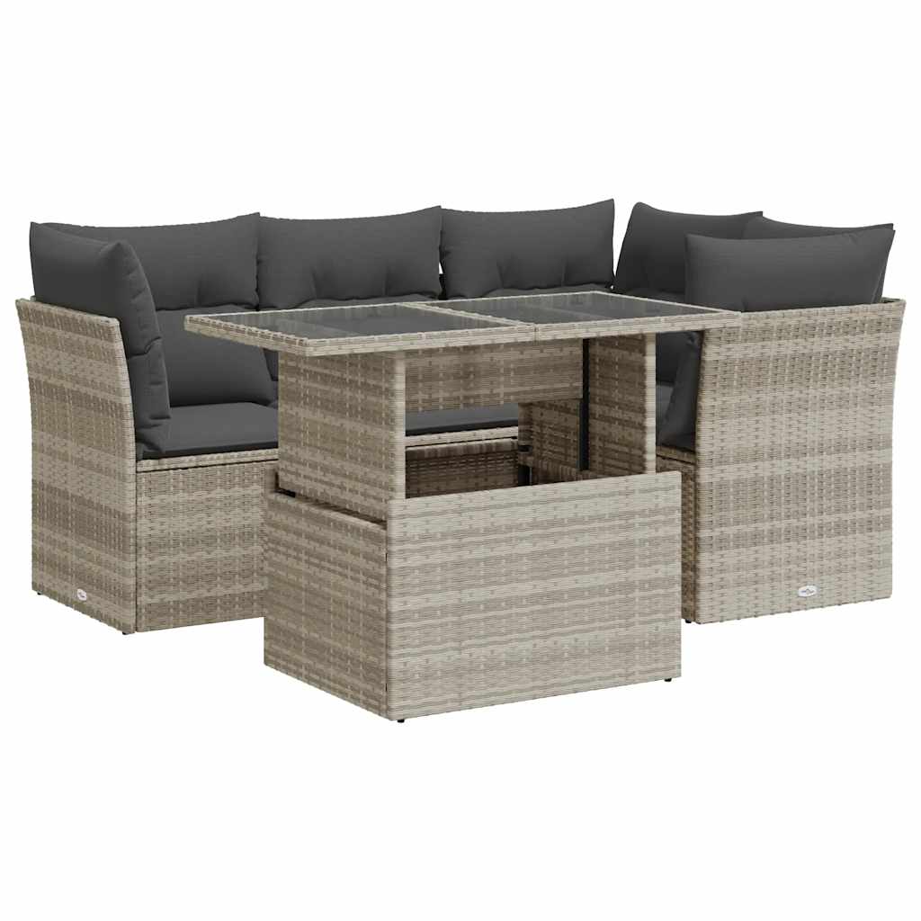 Set Divano da Giardino 5pz con Cuscini Grigio Chiaro Polyrattan 3326153