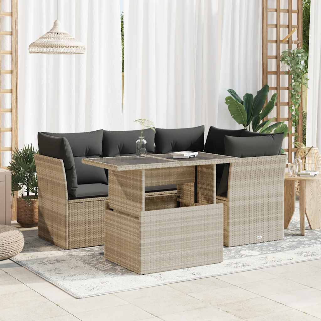 Set Divano da Giardino 5pz con Cuscini Grigio Chiaro Polyrattan 3326153