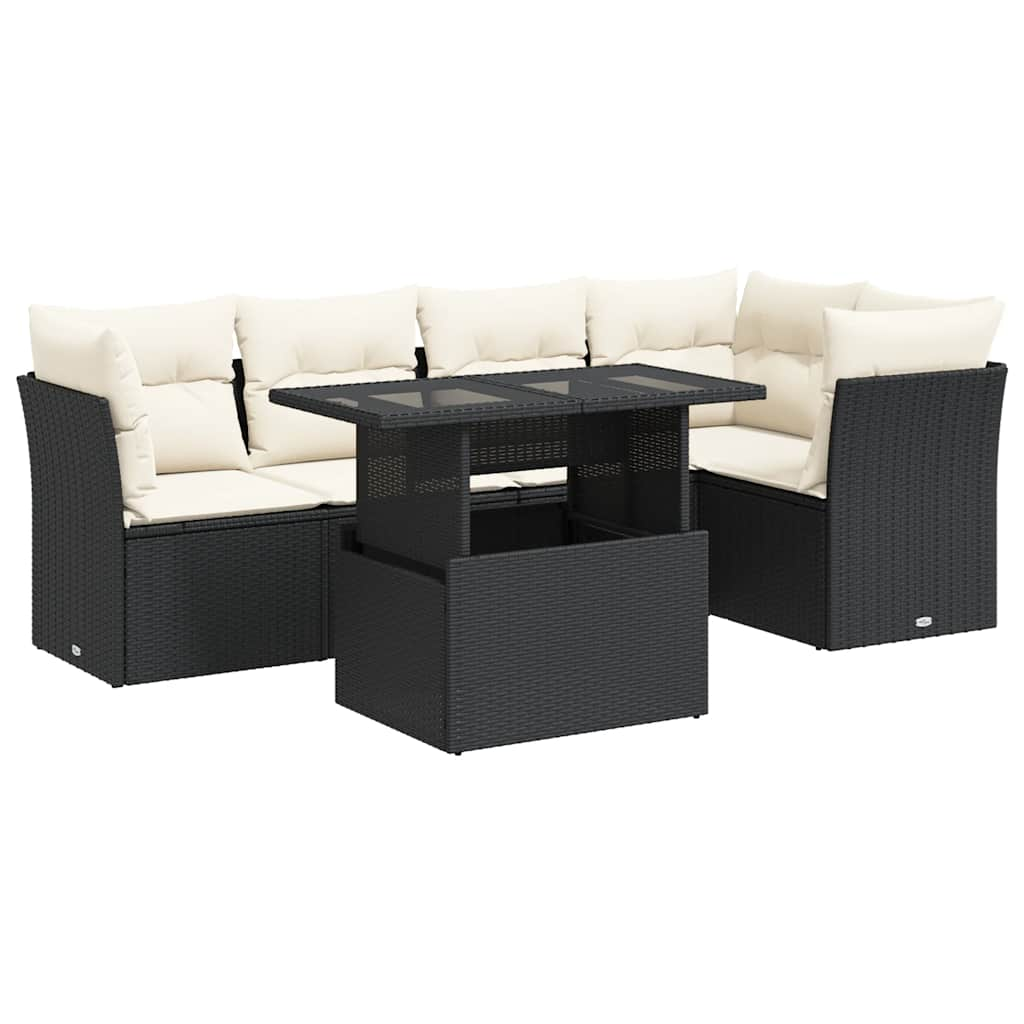 Set Divano da Giardino 6 pz con Cuscini Nero in Polyrattan 3326157