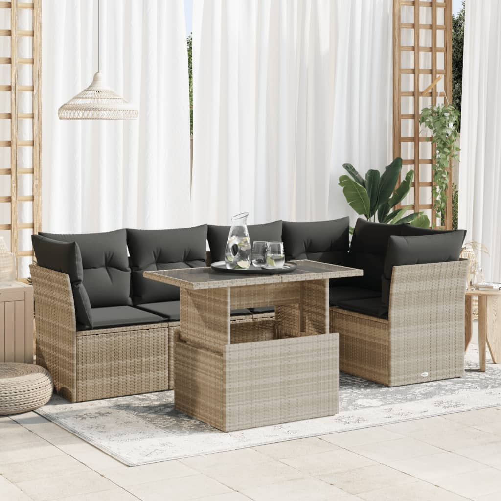 Set Divano da Giardino 6pz con Cuscini Grigio Chiaro Polyrattan 3326163