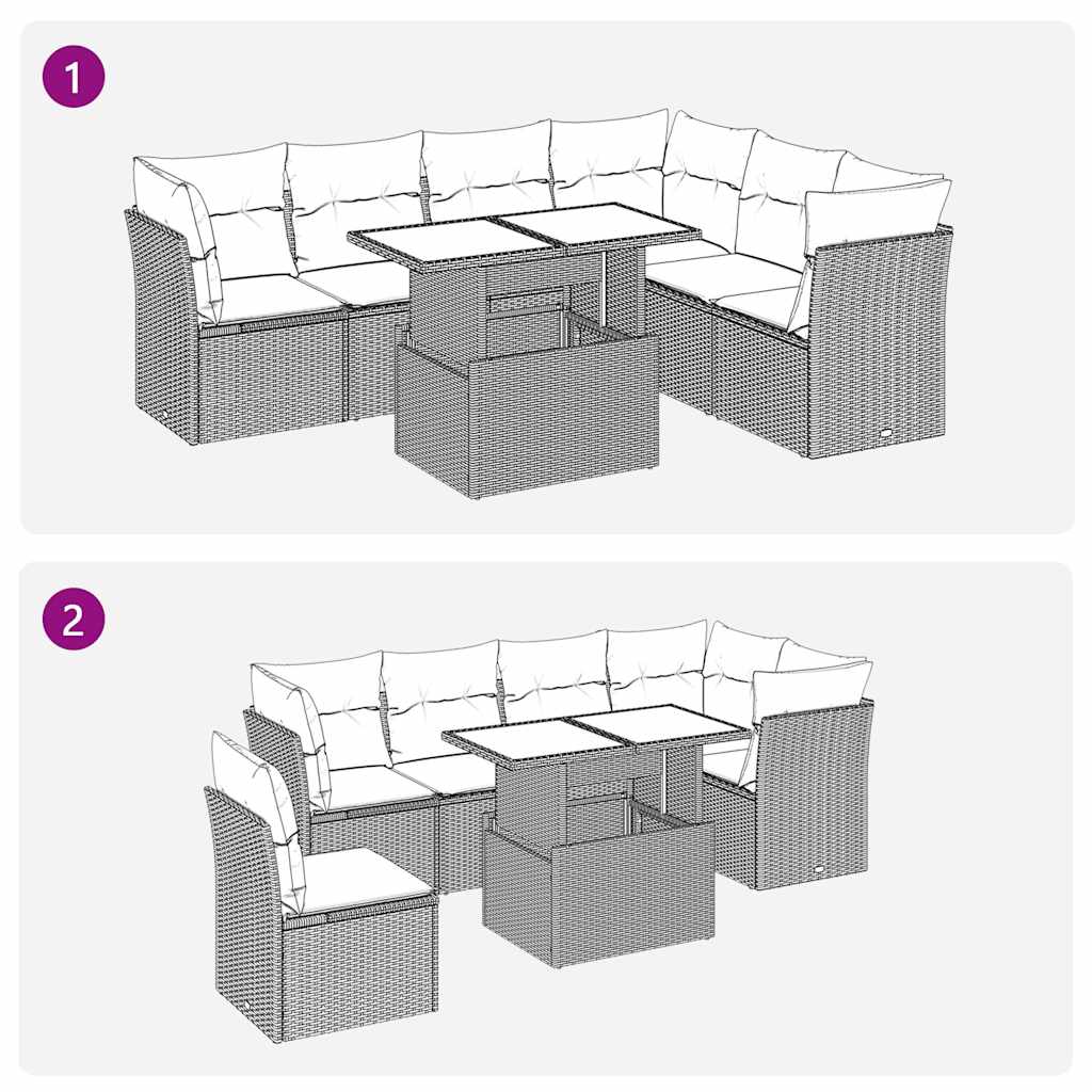 Set Divani da Giardino 7 pz con Cuscini Beige in Polyrattan 3326170