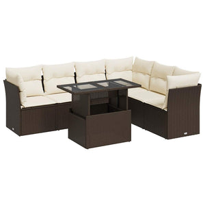 Set Divani da Giardino 7 pz con Cuscini Marrone in Polyrattan 3326174