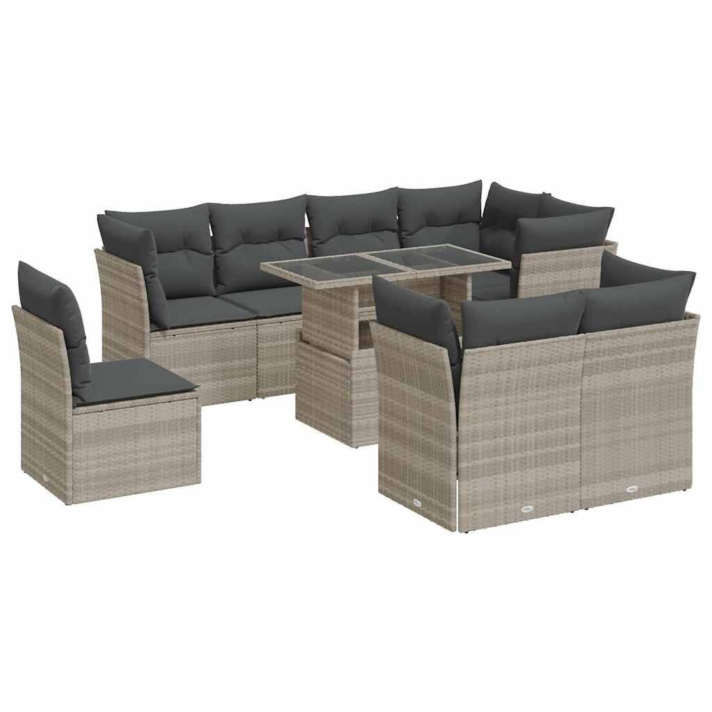 Set Divano da Giardino 9pz con Cuscini Grigio Chiaro Polyrattan 3326183