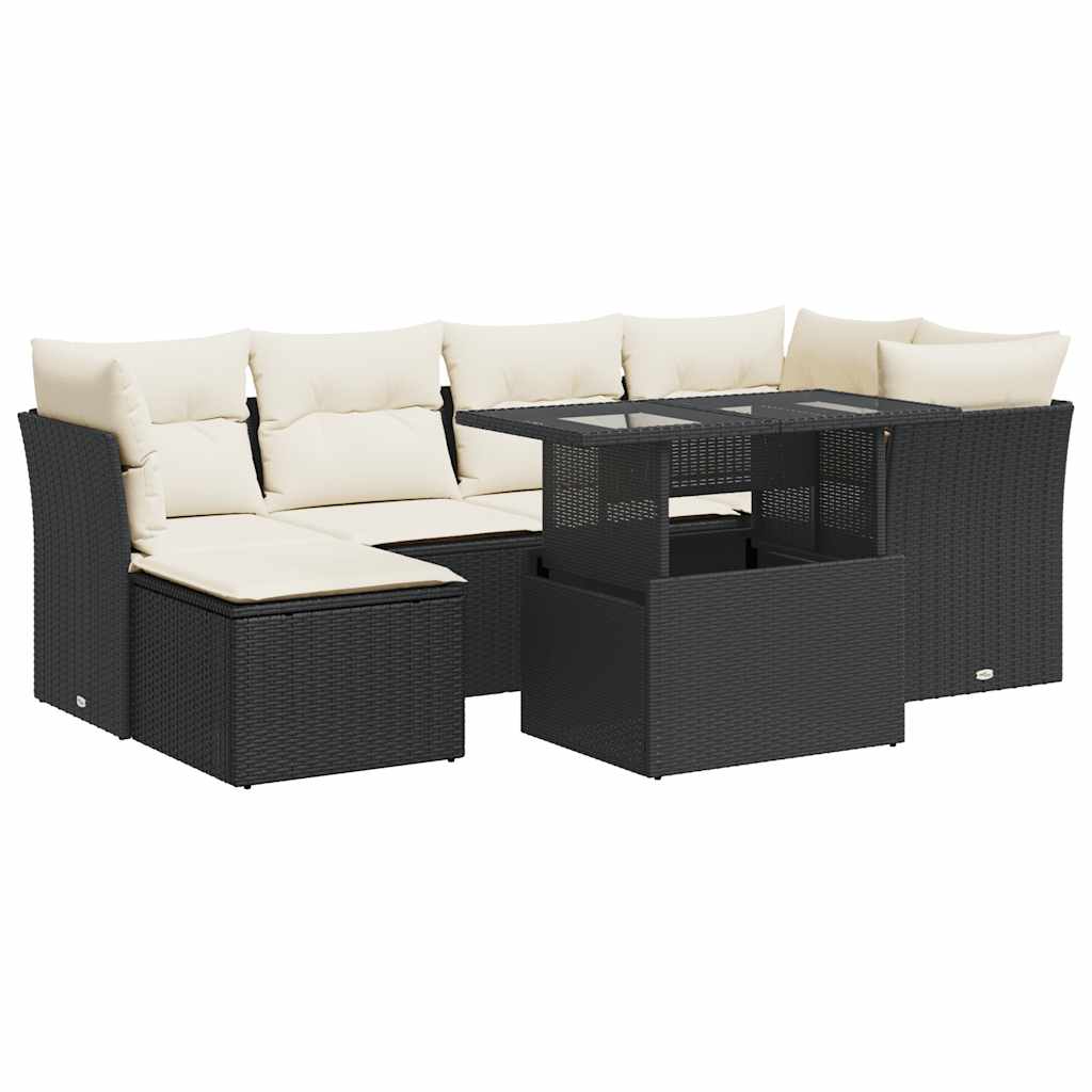 Set Divani da Giardino con Cuscini 7pz Nero Polyrattan 3326187