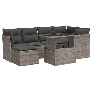 Set Divani da Giardino 7 pz con Cuscini Grigio in Polyrattan 3326191