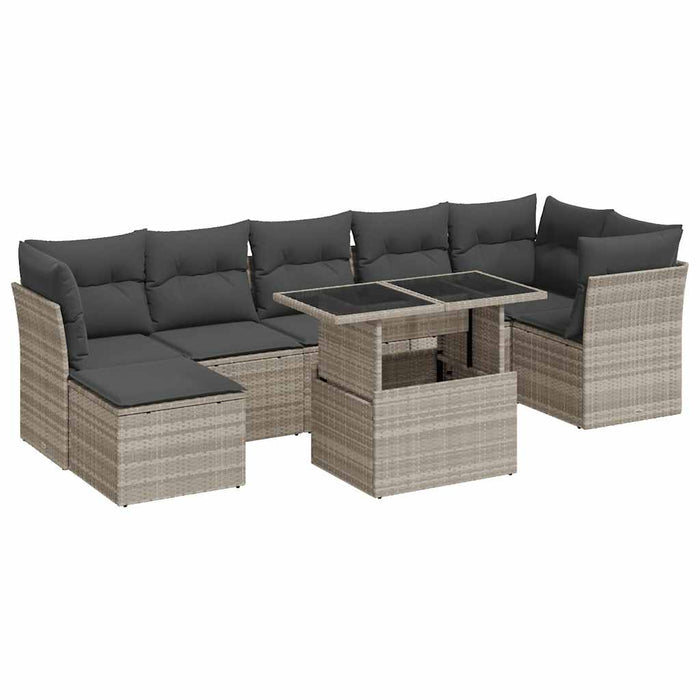 Set Divano da Giardino 8pz con Cuscini Grigio Chiaro Polyrattan 3326203