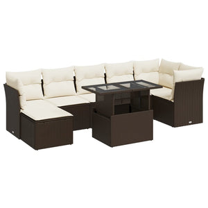 Set Divani da Giardino 8 pz con Cuscini Marrone in Polyrattan 3326204