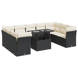 Set Divani da Giardino 10pz con Cuscini in Polyrattan Nero 3326217