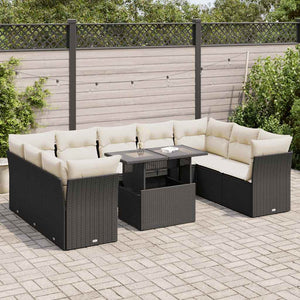 Set Divani da Giardino 10pz con Cuscini in Polyrattan Nero 3326217