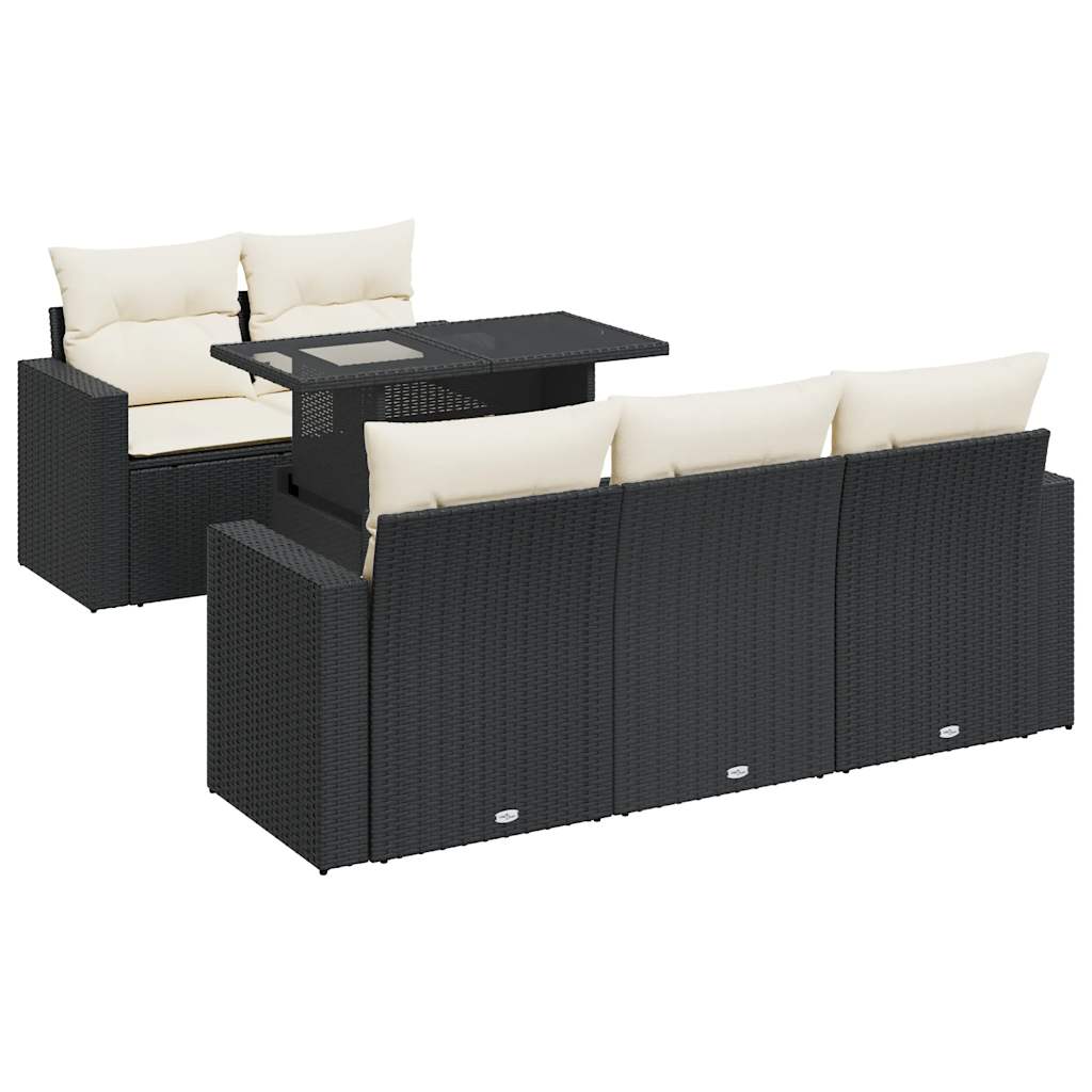 Set Divano da Giardino 6 pz con Cuscini Nero in Polyrattan 3326247