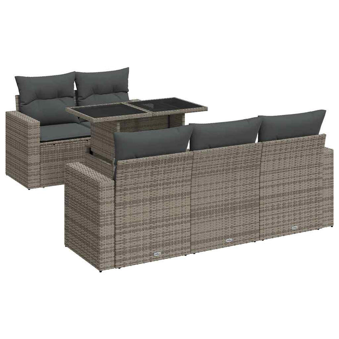 Set Divano da Giardino 6 pz con Cuscini Grigio in Polyrattan 3326251