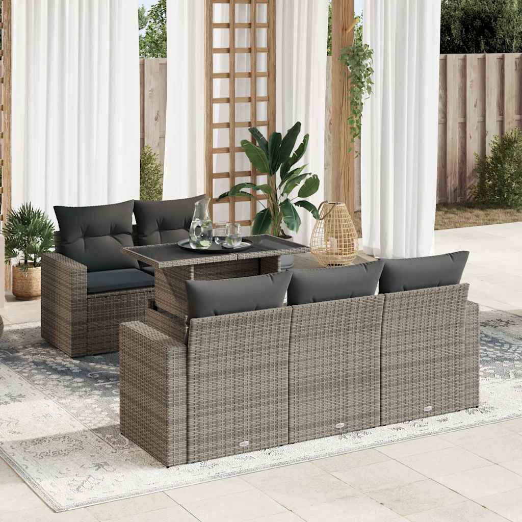 Set Divano da Giardino 6 pz con Cuscini Grigio in Polyrattan 3326251