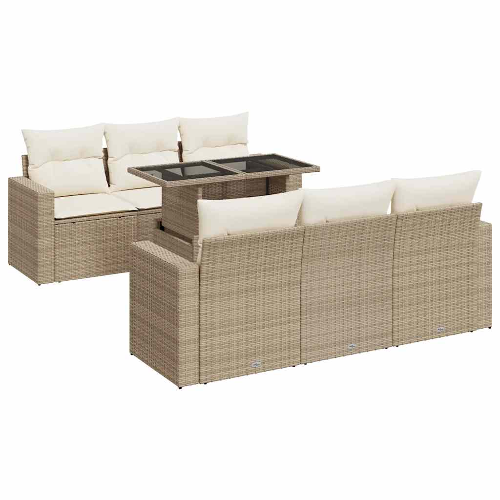 Set Divani da Giardino 7 pz con Cuscini Beige in Polyrattan 3326259