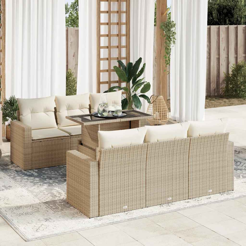 Set Divani da Giardino 7 pz con Cuscini Beige in Polyrattan 3326259