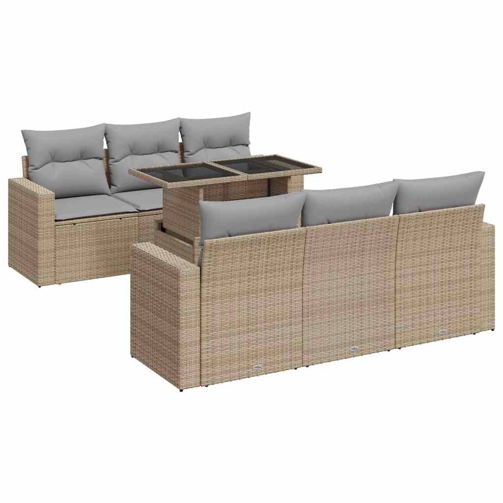 Set Divani da Giardino 7 pz con Cuscini Beige in Polyrattan 3326260