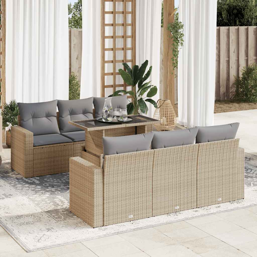 Set Divani da Giardino 7 pz con Cuscini Beige in Polyrattan 3326260