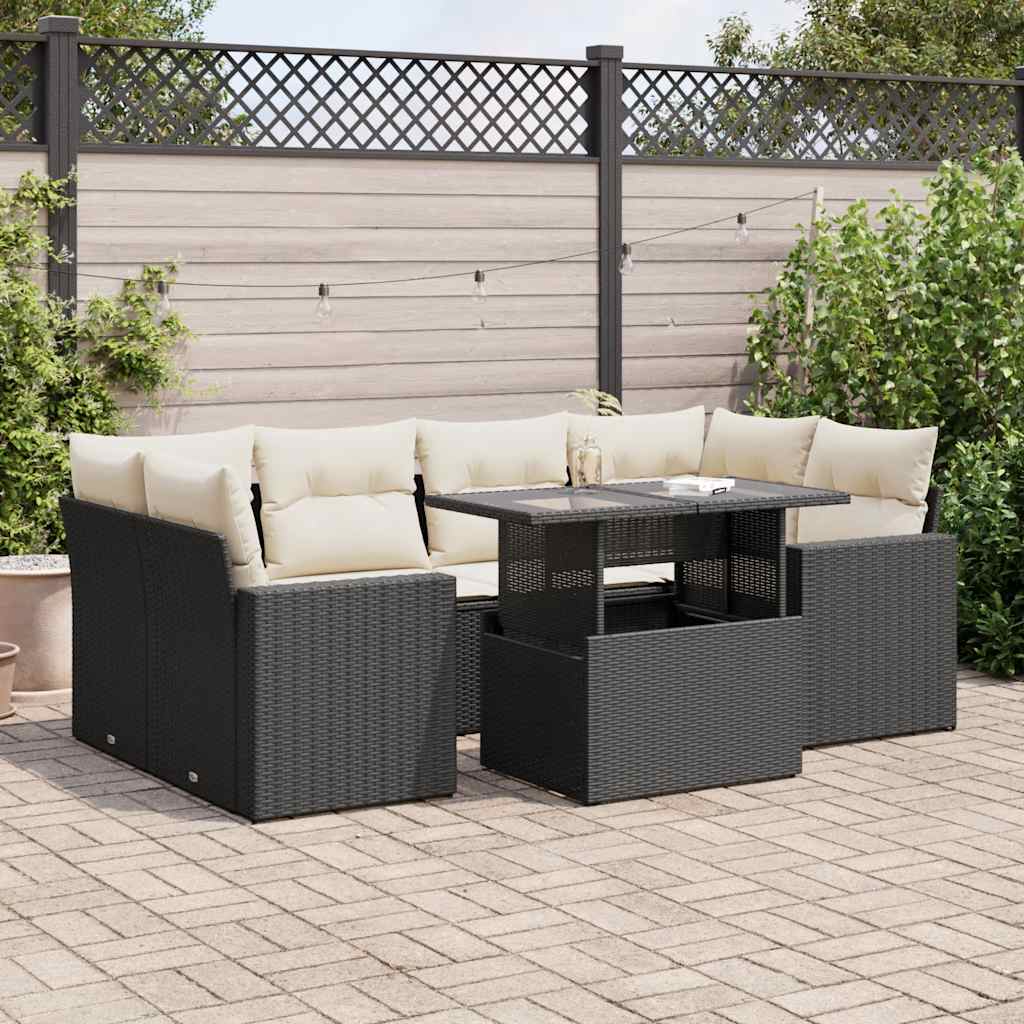 Set Divani da Giardino con Cuscini 7pz Nero Polyrattan 3326267