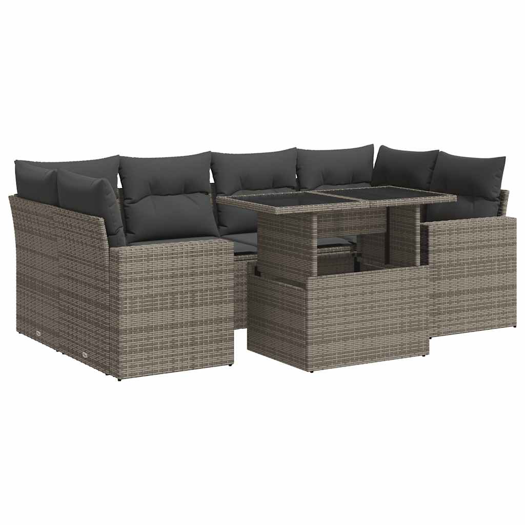 Set Divani da Giardino 7 pz con Cuscini Grigio in Polyrattan 3326271