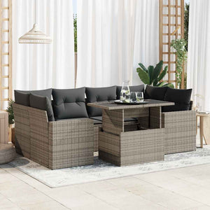 Set Divani da Giardino 7 pz con Cuscini Grigio in Polyrattan 3326271