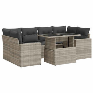 Set Divani da Giardino 7pz con Cuscini Grigio Chiaro Polyrattan 3326273