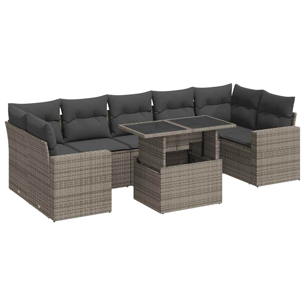 Set Divano da Giardino 8 pz con Cuscini Grigio in Polyrattan 3326281