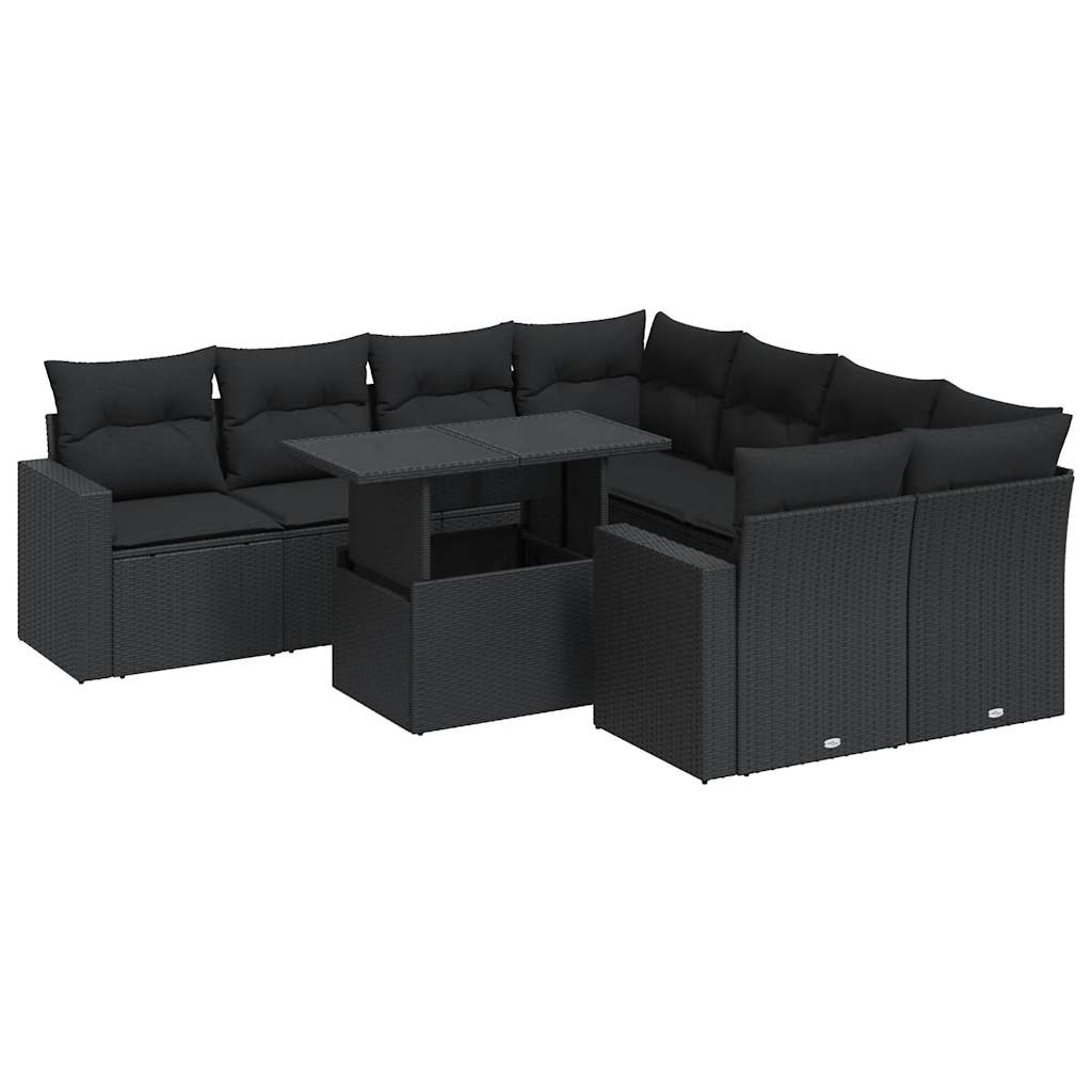 Set Divani da Giardino 9 pz con Cuscini Nero in Polyrattan 3326286