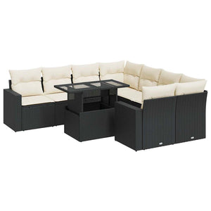 Set Divani da Giardino 9 pz con Cuscini Nero in Polyrattan 3326287