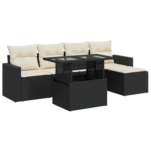 Set Divano da Giardino 6 pz con Cuscini Nero in Polyrattan 3326297