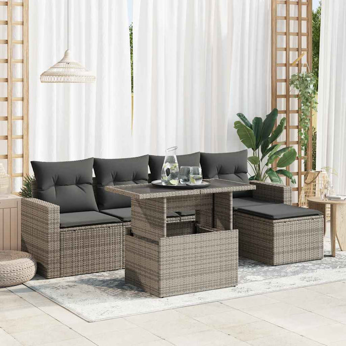 Set Divano da Giardino 6 pz con Cuscini Grigio in Polyrattan 3326301