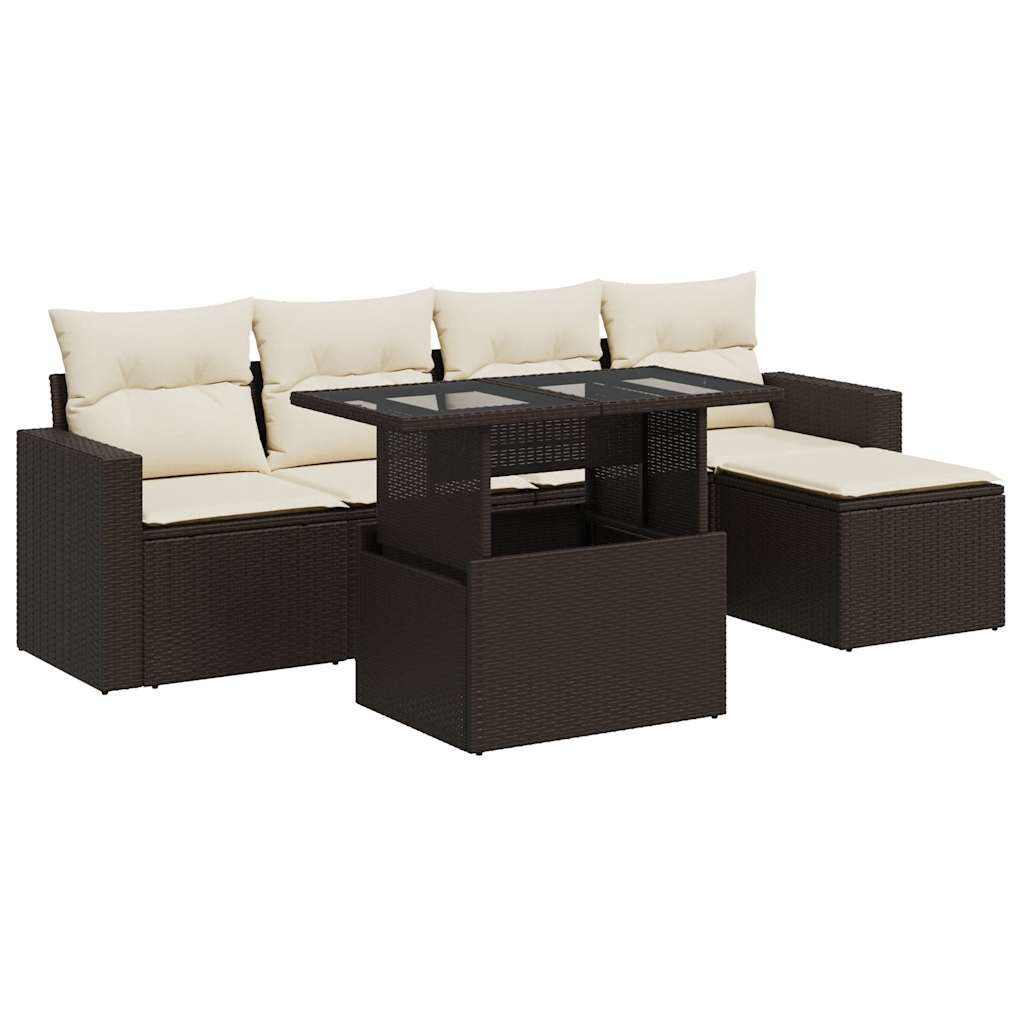 Set Divano da Giardino 6 pz con Cuscini Marrone in Polyrattan 3326304