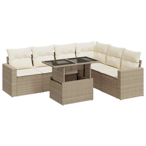 Set Divani da Giardino 7 pz con Cuscini Beige in Polyrattan 3326329