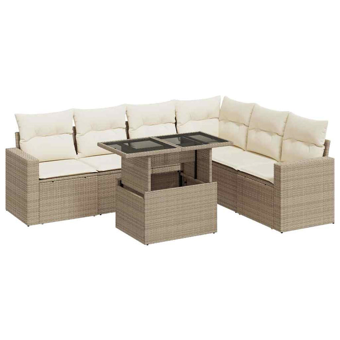 Set Divani da Giardino 7 pz con Cuscini Beige in Polyrattan 3326329