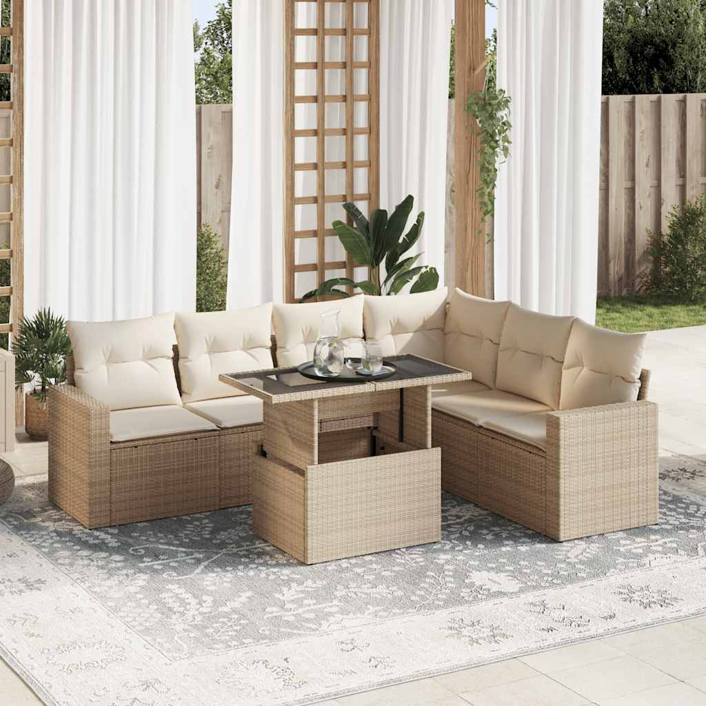 Set Divani da Giardino 7 pz con Cuscini Beige in Polyrattan 3326329