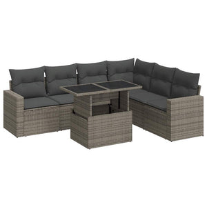 Set Divani da Giardino 7 pz con Cuscini Grigio in Polyrattan 3326331