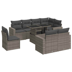 Set Divano da Giardino 9 pz con Cuscini Grigio in Polyrattan 3326341