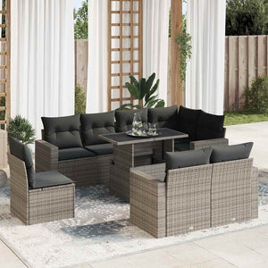 Set Divano da Giardino 9 pz con Cuscini Grigio in Polyrattan 3326341