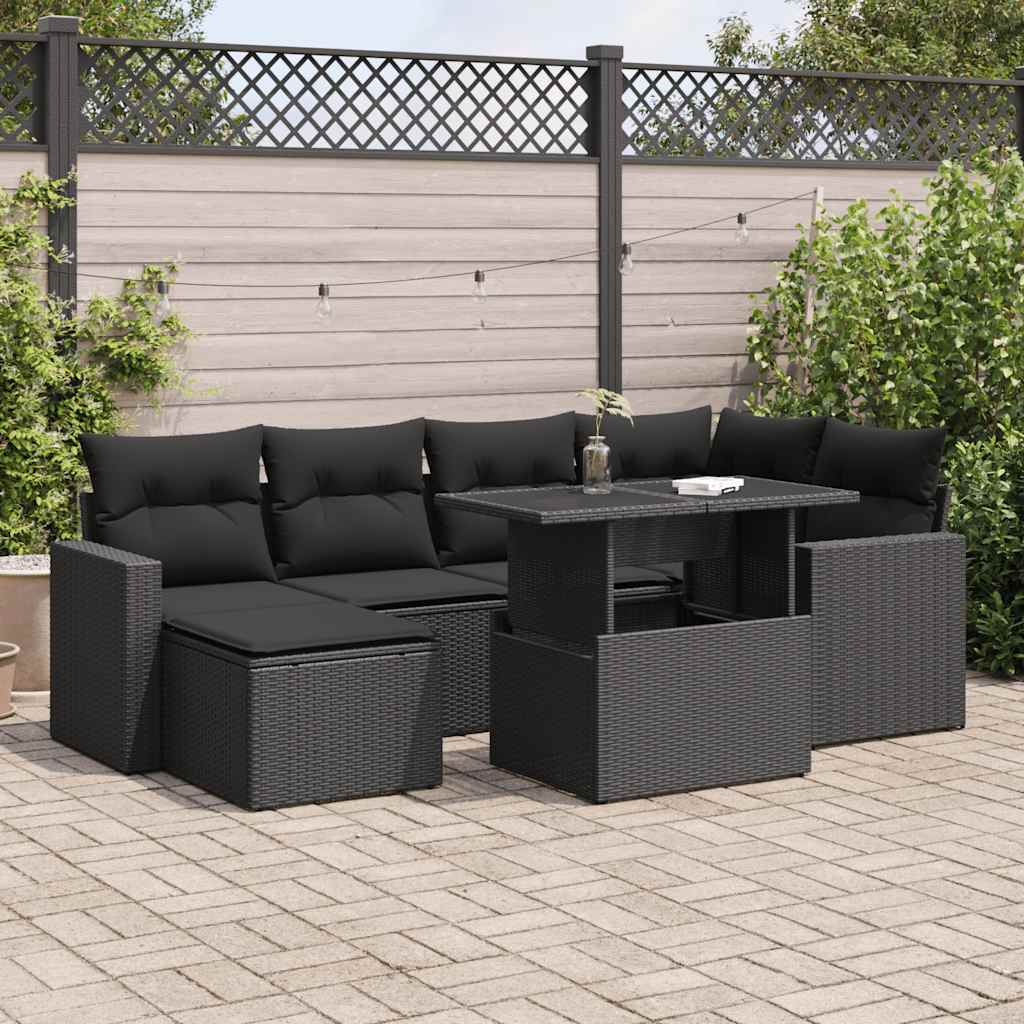 Set Divani da Giardino con Cuscini 7pz Nero Polyrattan 3326346