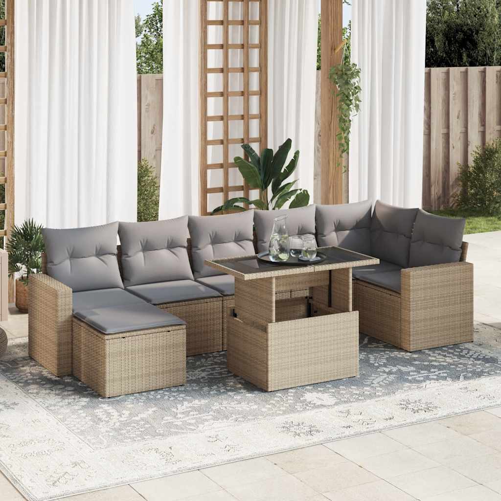 Set Divano da Giardino 8 pz con Cuscini Beige in Polyrattan 3326360