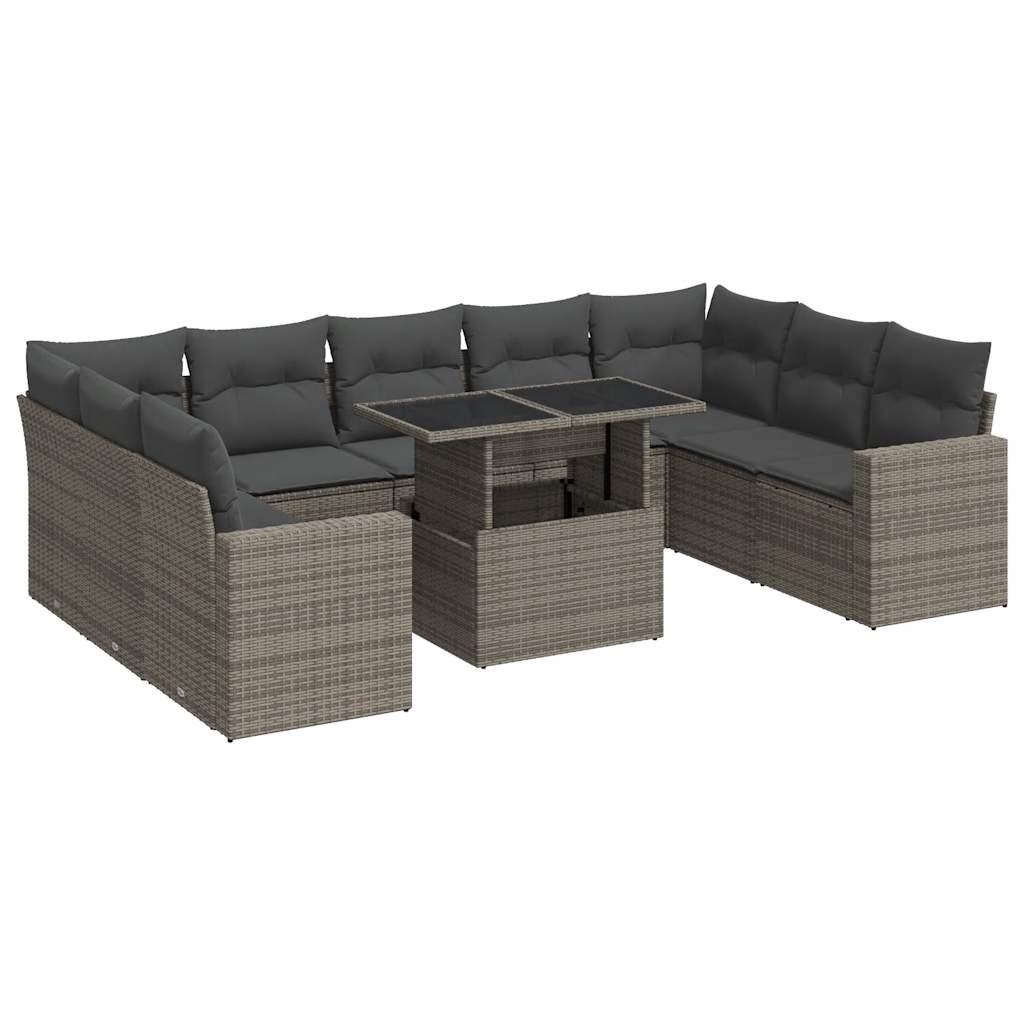 Set Divano da Giardino 10 pz con Cuscini Grigio in Polyrattan 3326381